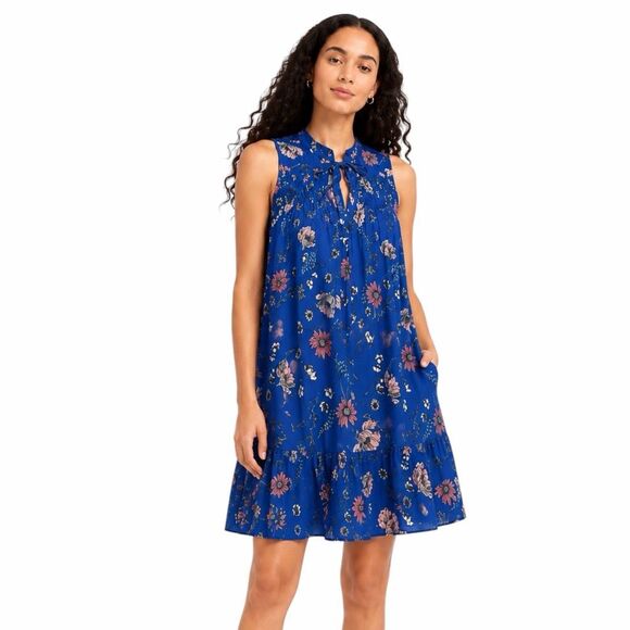 BRAEVE Dresses & Skirts - BRAEVE Women’s Blue Pink Floral Sleeveless Tie Neck Dress Size XL